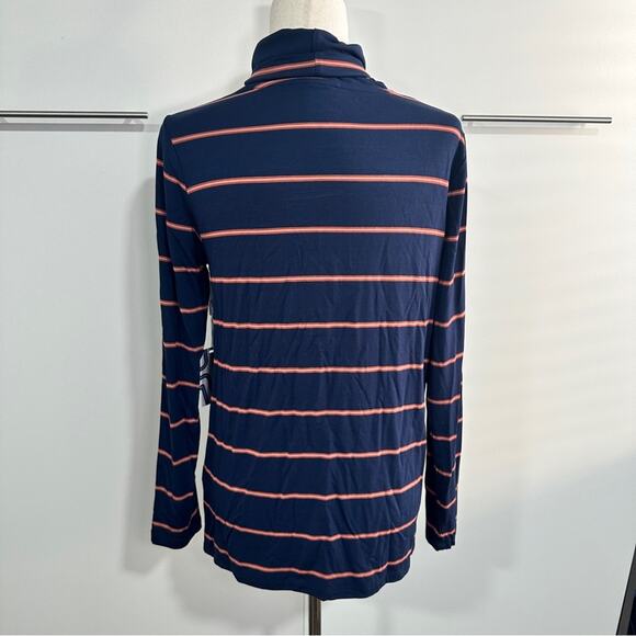 Market & Spruce Size M Navy Blue Striped Turtleneck Top NWT Neutral Layering - Picture 2 of 8